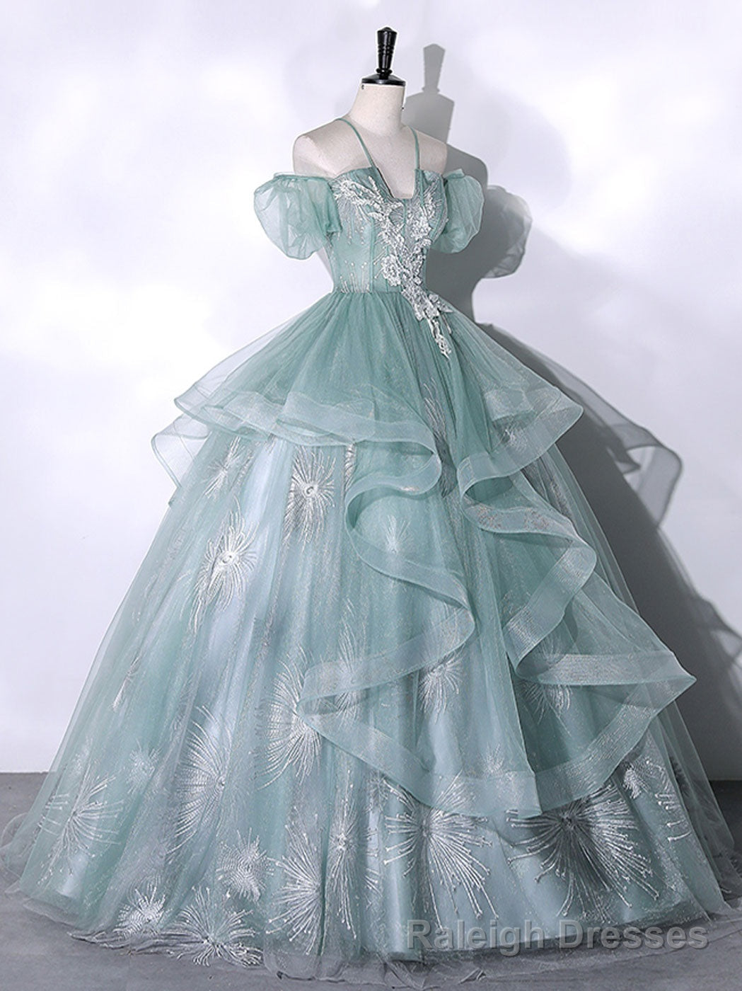Green Tulle Lace Long Prom Dresses, Green Lace Long Sweet 16 Dress Secondary image