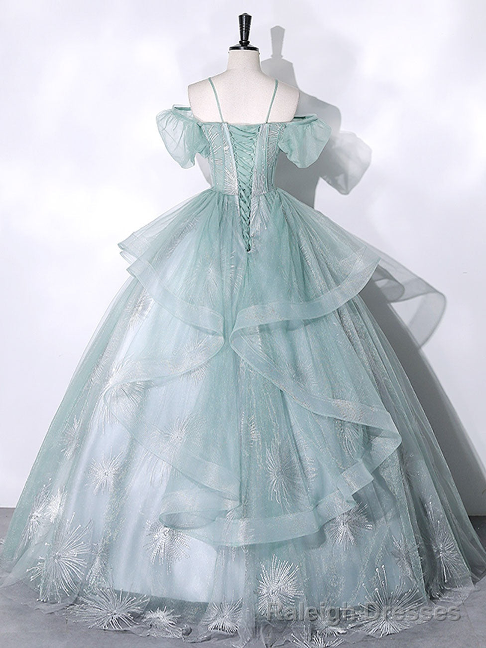 Green Tulle Lace Long Prom Dresses, Green Lace Long Sweet 16 Dress Main image