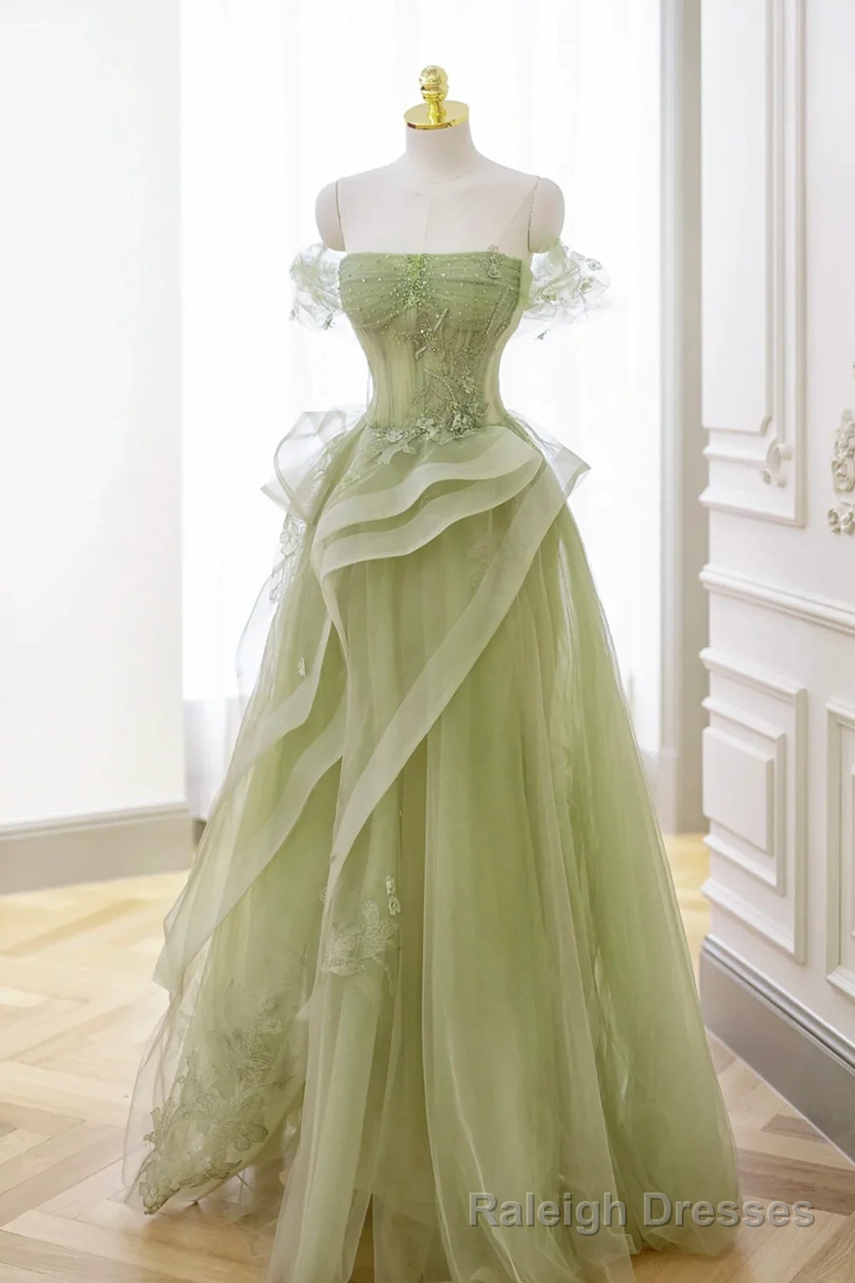 Green Tulle Lace Long Prom Dresses, Green Tulle Lace Formal Prom Dresses Secondary image