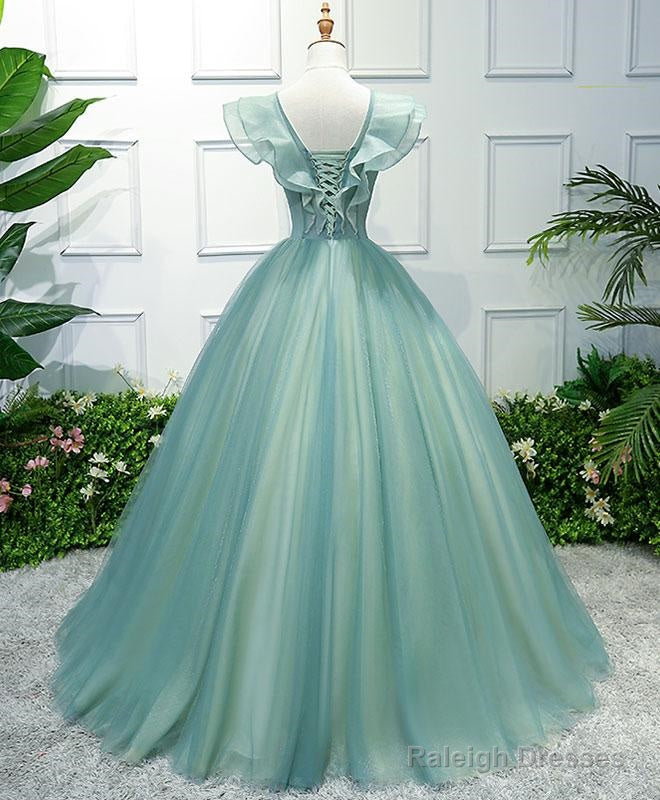 Green Tulle Lace Long Prom Gowns Tulle Lace Prom Dresses