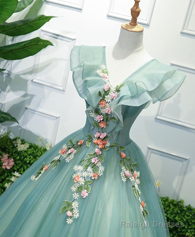 Green Tulle Lace Long Prom Gowns Tulle Lace Prom Dresses