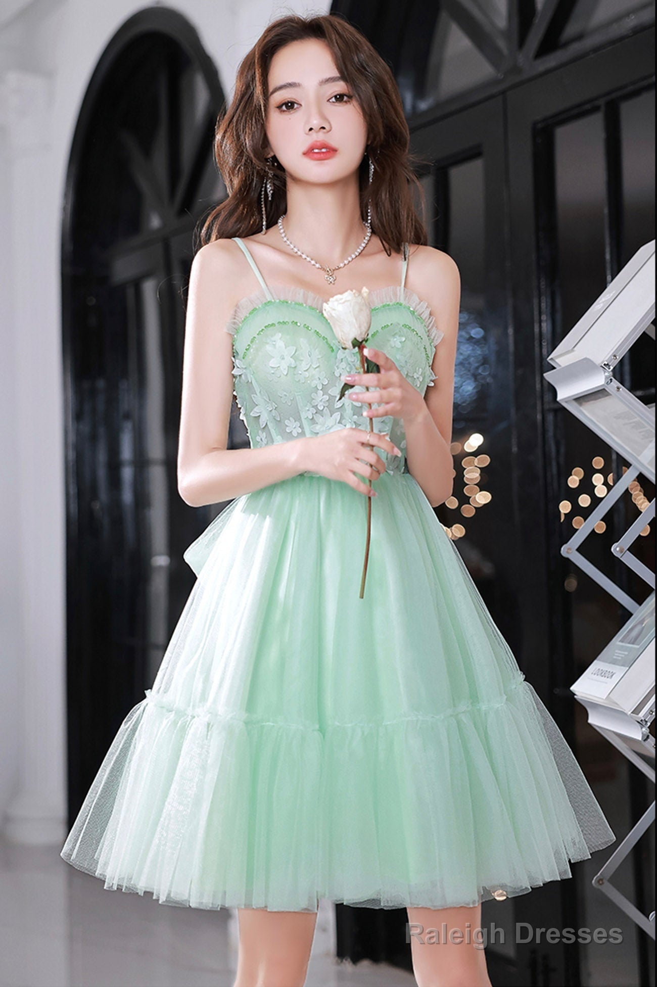 Green Tulle Lace Short Prom Dress, A-Line Evening Party Dress Secondary image
