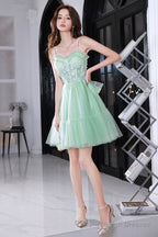 Green Tulle Lace Short Prom Dress, A-Line Evening Party Dress