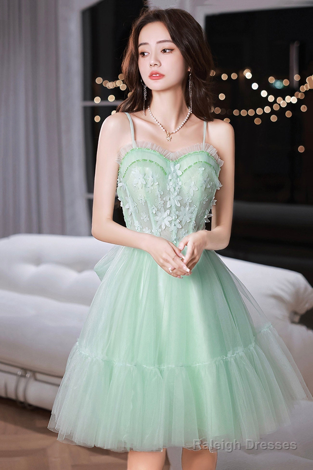 Green Tulle Lace Short Prom Dresses A-Line Prom Dresses Main image