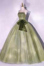Green Tulle Long A Line Prom Dress, Green Strapless Prom Gowns