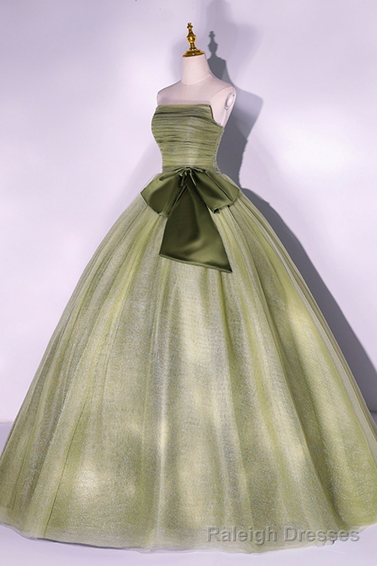 Green Tulle Long A Line Prom Dress, Green Strapless Prom Gowns