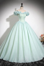 Green Tulle Long A-Line Prom Dress, Lovely Off The Shoulder Evening Party Dress