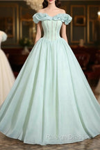 Green Tulle Long A-Line Prom Dress, Lovely Off The Shoulder Evening Party Dress