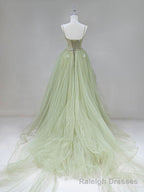Green Tulle Long Prom Dress, A Line Green Formal Long Prom Dress