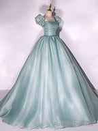 Green Tulle Long Prom Dress, A Line Tulle Formal Prom Dresses