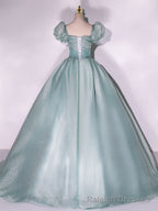 Green Tulle Long Prom Dress, A Line Tulle Formal Prom Dresses