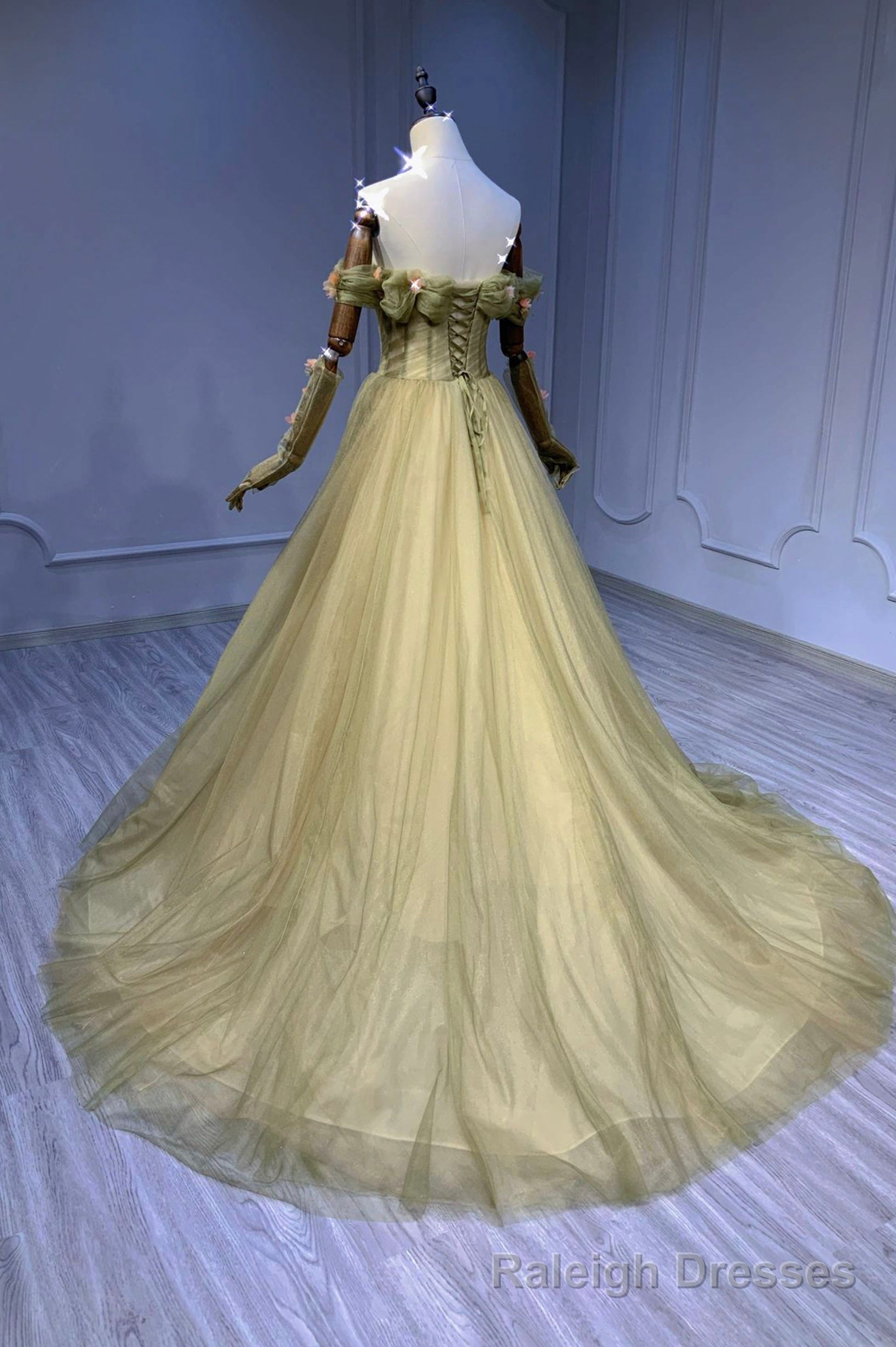 Green Tulle Long Prom Dress, Off the Shoulder Prom Graduation Dress Secondary image