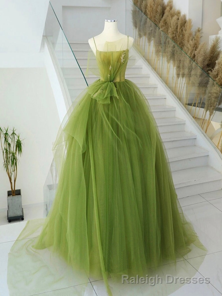 Green Tulle Long Prom Gown, Green Tulle Long Evening Dress