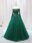 Green Tulle LOng Sleeve Beading Sequins Prom Dress
