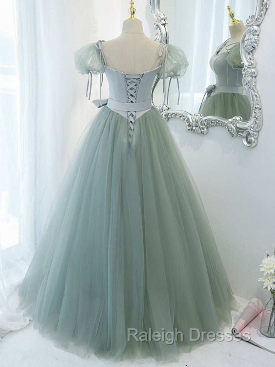 Green Tulle Off Shoulder Long Prom Dress, Green Tulle Formal Dress