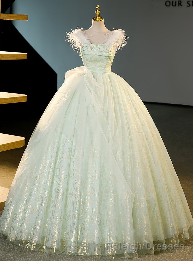 Green Tulle Off the Shoulder Feather Quinceanera Dress Main image