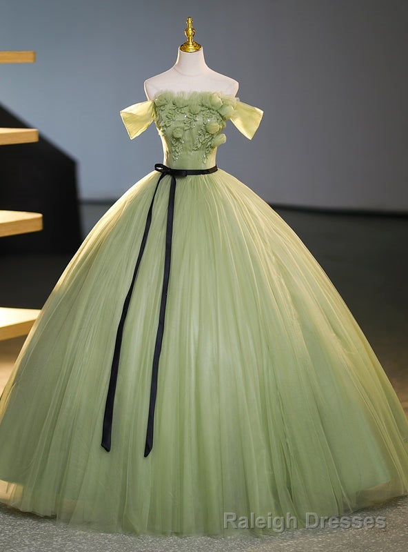 Green Tulle Off the Shoulder Flower Quinceanera Dress Main image