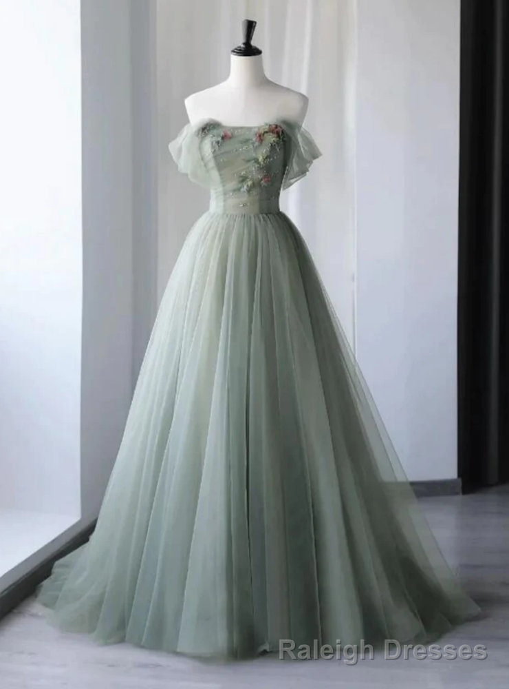 Green Tulle Off the Shoulder Prom Dress Main image