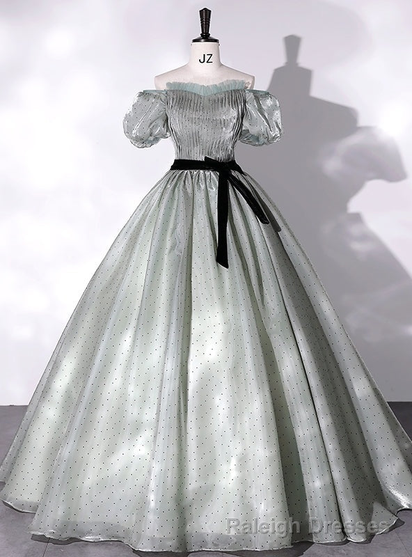 Green Tulle Off the Shoulder Puff Sleeve Quinceanera Dress