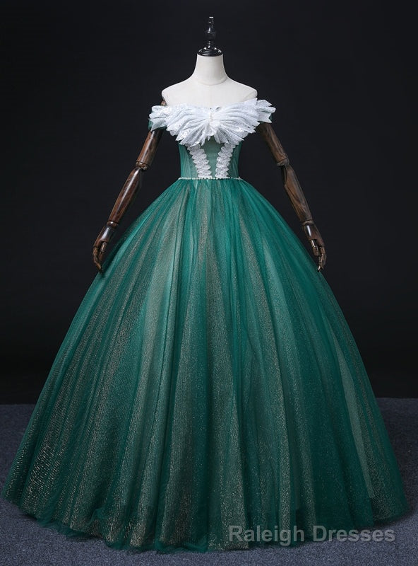 Green Tulle Off the Shoulder Sequins Pearls Quinceanera Dress