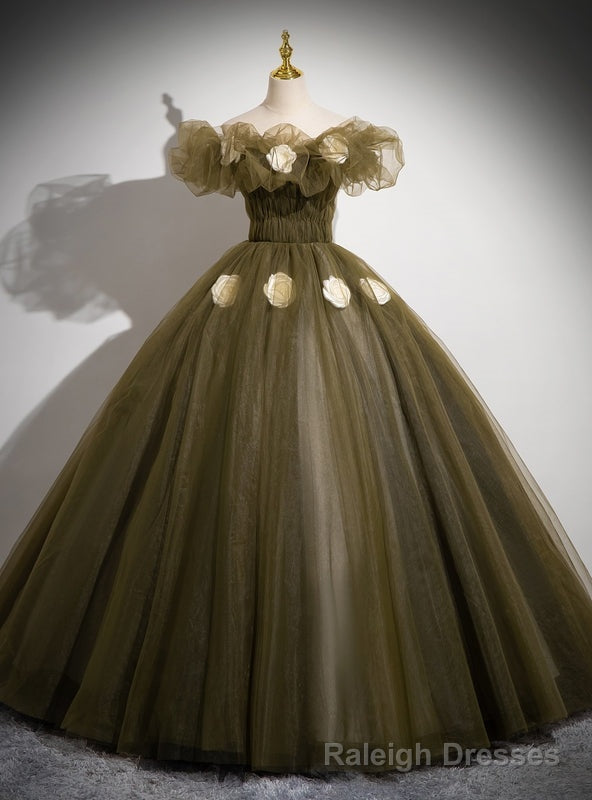 Green Tulle Pleats Flower Quinceanera Dress Main image