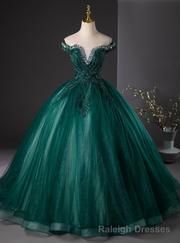 Green Tulle Sequins Off the Shoulder Beading Quinceanera Dress Main image