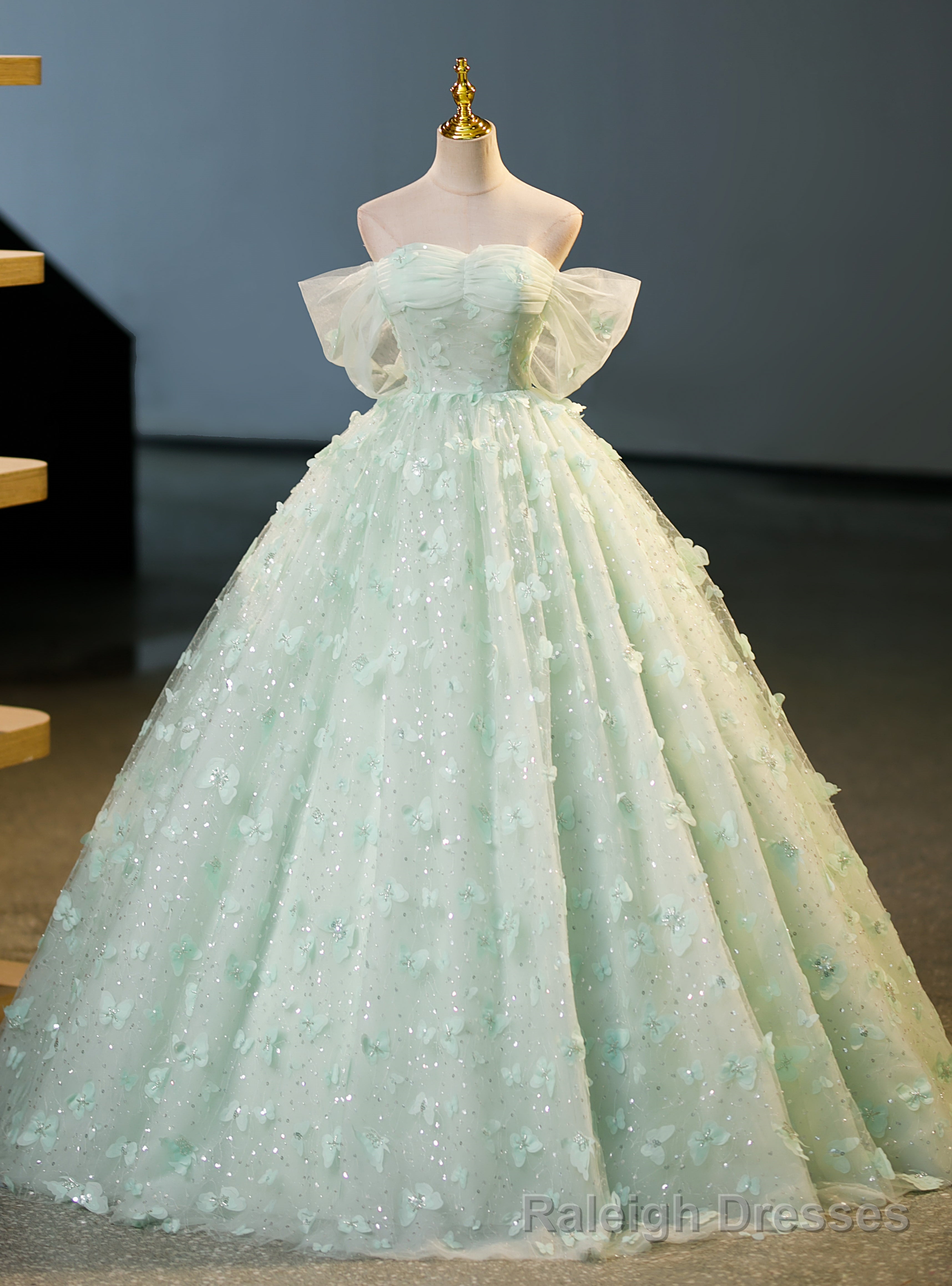 Green Tulle Sequins Off the Shoulder Butterfly Quinceanera Dress Main image