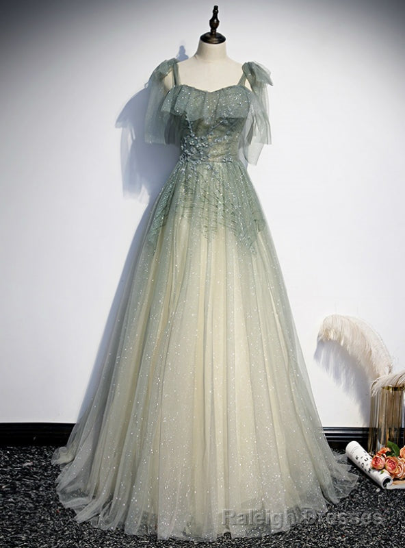 Green Tulle Sequins Spaghetti Straps Prom Dress Main image