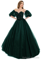 Green Tulle Sequins Sweetheart Prom Dresses Spaghetti Straps Evening Quinceanera Dresses