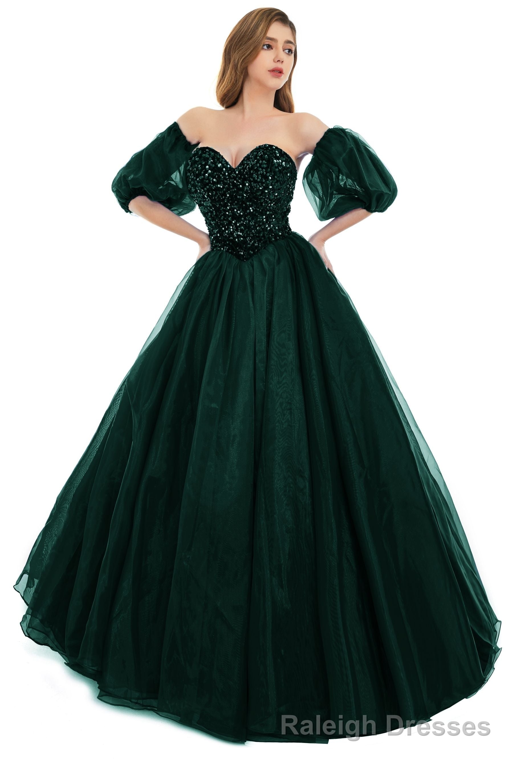 Green Tulle Sequins Sweetheart Prom Dresses Spaghetti Straps Evening Quinceanera Dresses