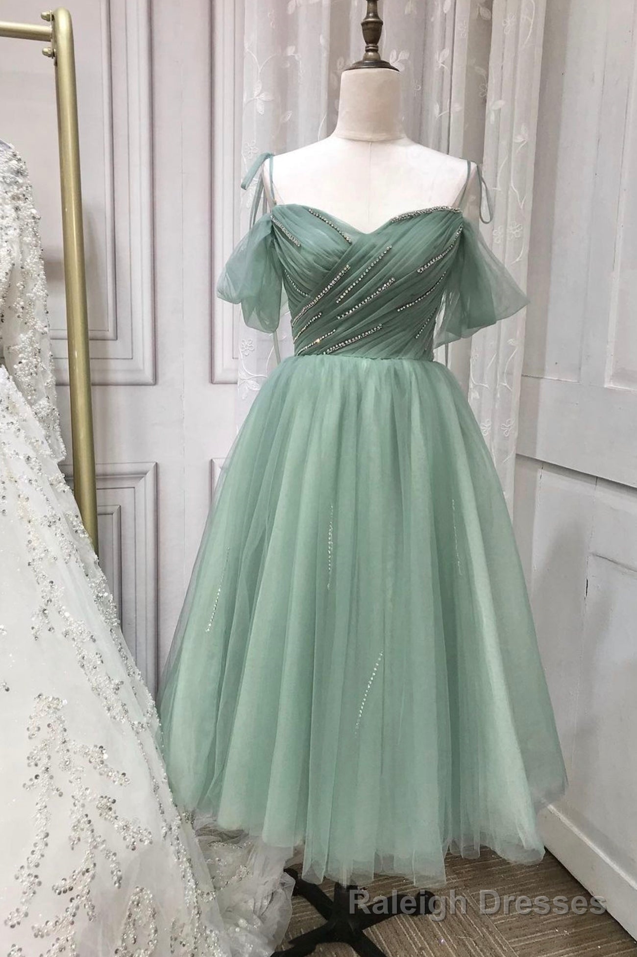 Green Tulle Short A Line Prom Dress, Cute A Line Homecoming Prom Dress