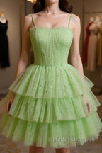 Green Tulle Short Prom Dresses Cute Green Homecoming Dress