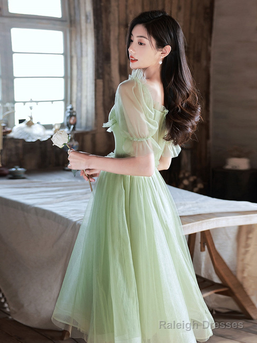 Green Tulle Short Prom Dresses Green Homecoming Dress