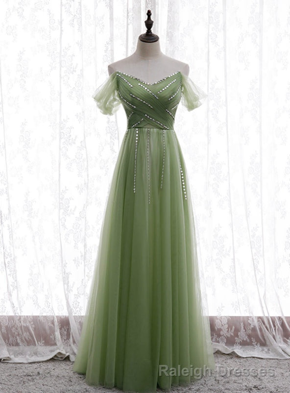 Green Tulle Strapless Pleats Beading Prom Dress Main image