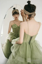 Green Tulle Sweetheart Long Formal Dress, Green Low Back Prom Dress