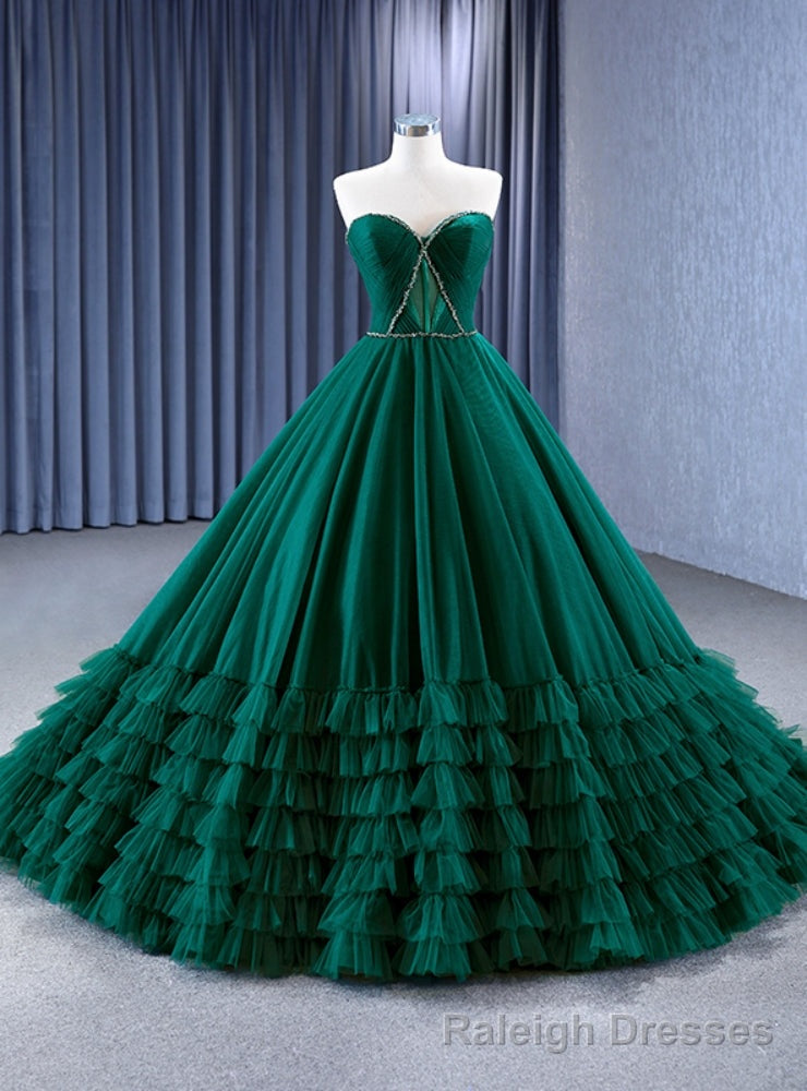 Green Tulle Sweetheart Pleats Beading Prom Dress Main image