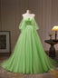 Green Tulle Sweetheart Pleats Prom Dress