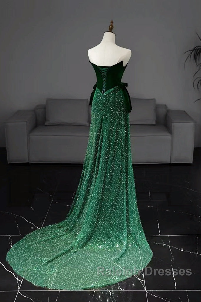 Green Tulle Velvet Long Prom Dress, Green Long Formal Dress Secondary image