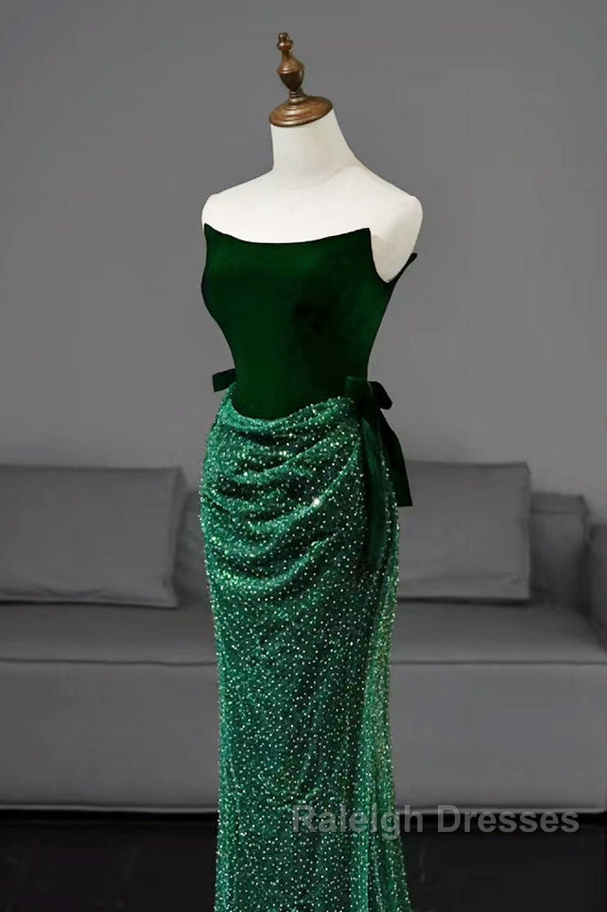Green Tulle Velvet Long Prom Dress, Green Long Formal Dress