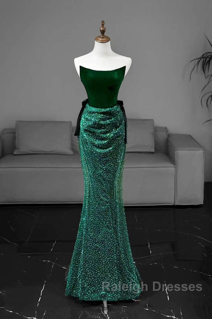 Green Tulle Velvet Long Prom Dress, Green Long Formal Dress