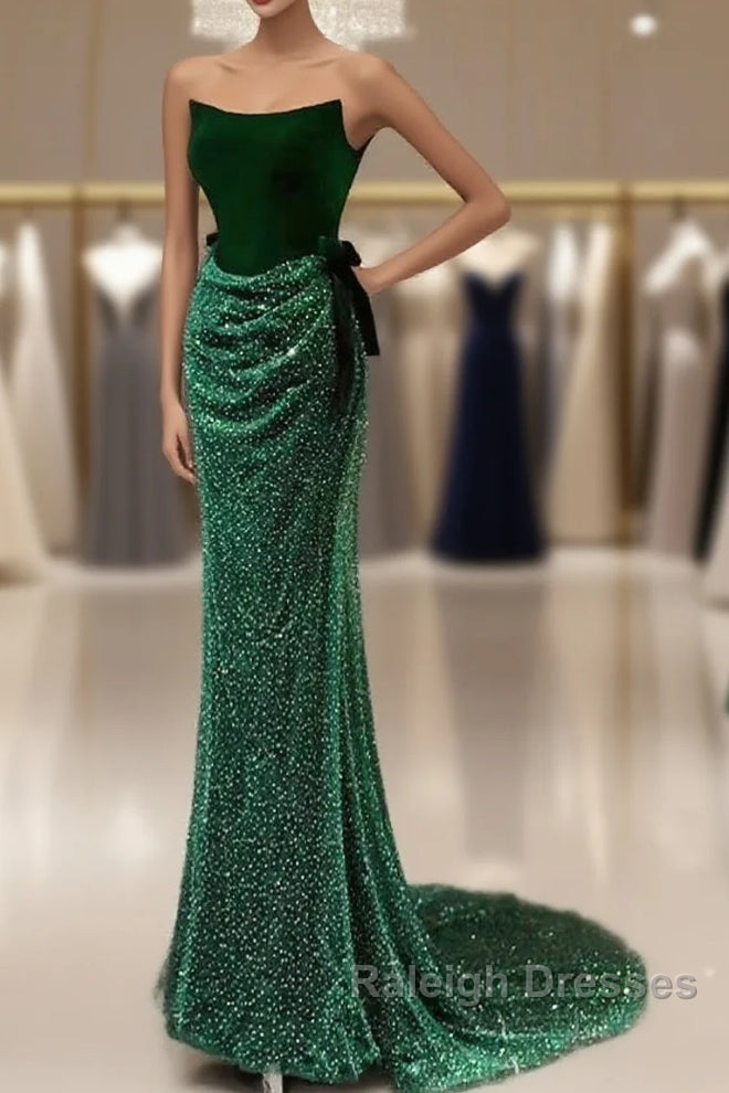 Green Tulle Velvet Long Prom Dress, Green Long Formal Dress Main image