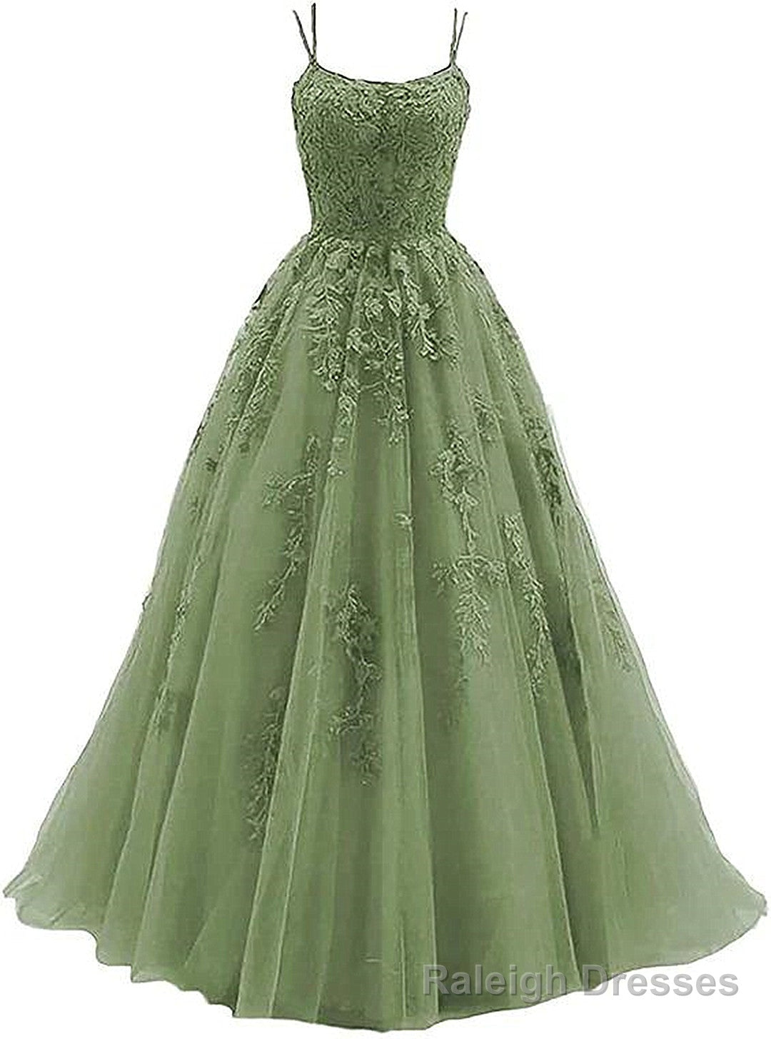 Green Tulle with Lace Applique Formal Gown, Green Evening Prom Dress Main image