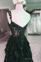 Green Tulle With Lace Straps Layers Prom Dresses Green Tulle Prom Dresses