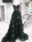 Green Tulle With Lace Straps Layers Prom Dresses Green Tulle Prom Dresses