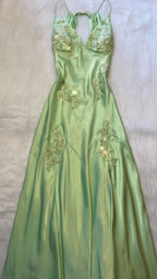 Green V Neck Long Prom Dresses