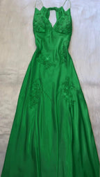 Green V Neck Long Prom Dresses