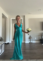 Vintage Satin V-Neck Mermaid Elegant Long Prom Dresses Prom Dresses Prom Dresses