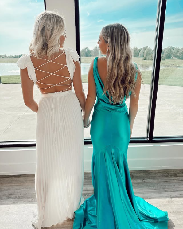 Vintage Satin V-Neck Mermaid Elegant Long Prom Dresses Prom Dresses Prom Dresses