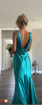 Vintage Satin V-Neck Mermaid Elegant Long Prom Dresses Prom Dresses Prom Dresses