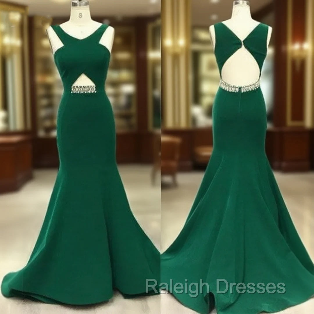 Green V Neck Mermaid Long Prom Dress, Green Evening Dress For Teens Main image